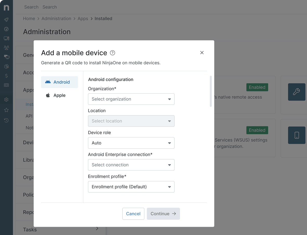 Screenshot of MDM product showing centralized management